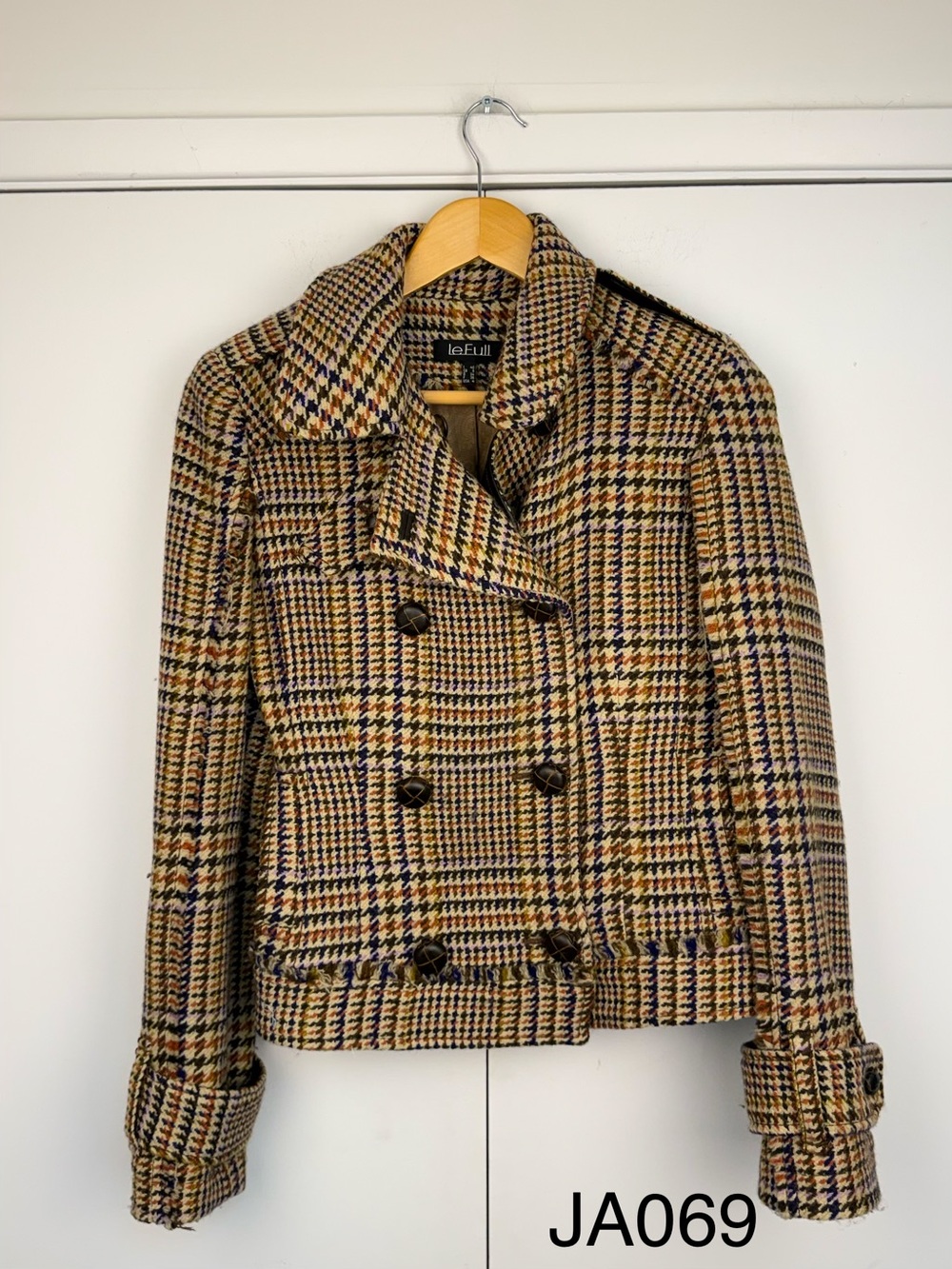 Le Full Italian Virgin Wool Cropped Plaid Jacket US 4